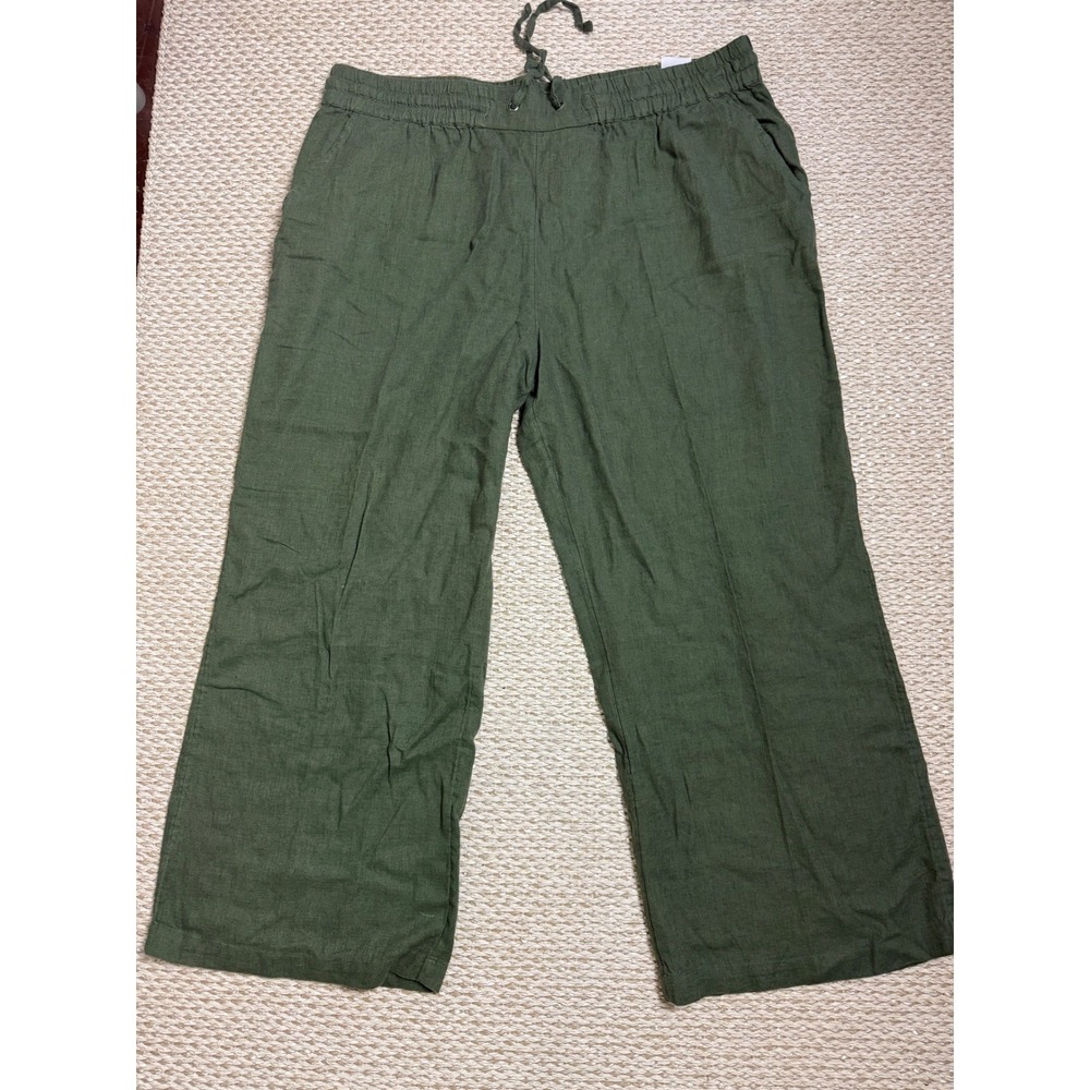 Naturals d&co Green Linen‎ Blend Wide Leg Drawstring Pants XLP boho Lagenlook